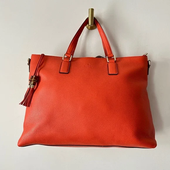 Bamboo handle drape bag／orange camel A Guide to Gucci Bamboo Bags - Academy by FASHIONPHILE